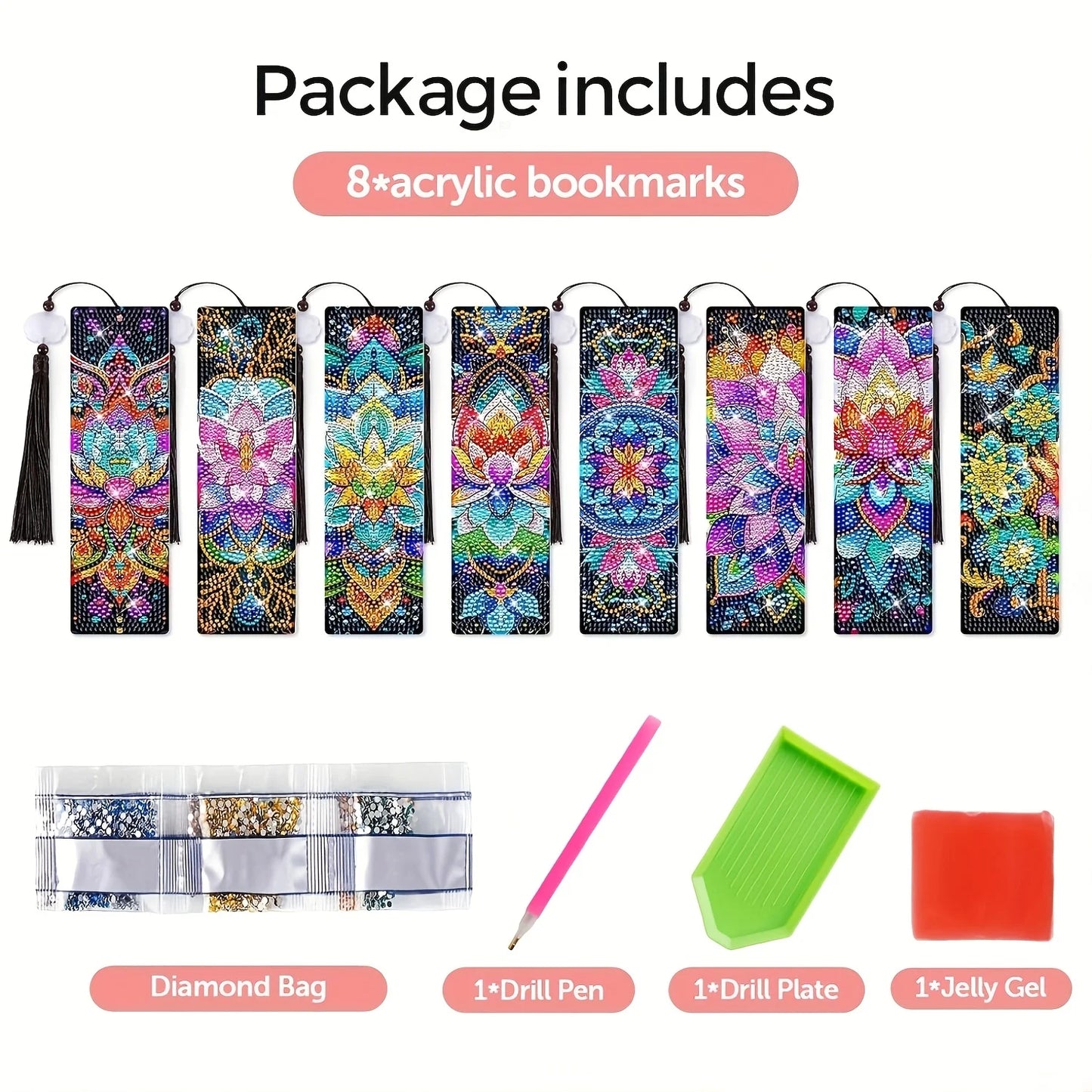 DIY Acrylic Diamond Painting Bookmark Set With Tassels