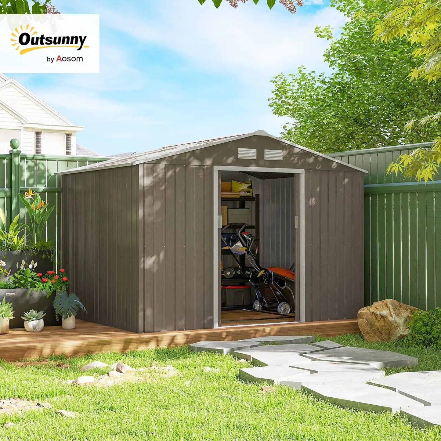 Metal Outdoor Storage Shed With Lockable Doors And Air Vents