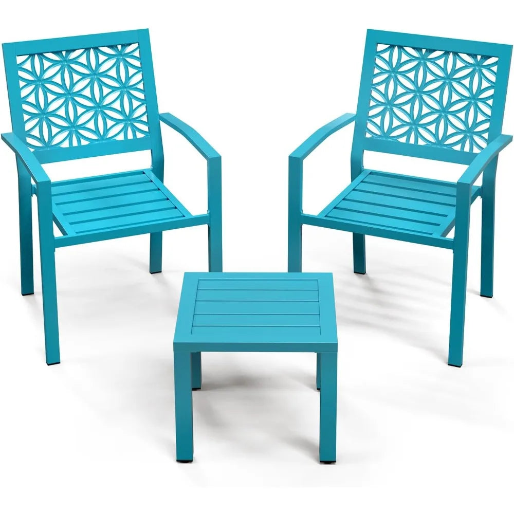 3-Piece Outdoor Bistro Set Stackable Metal Table and Chairs