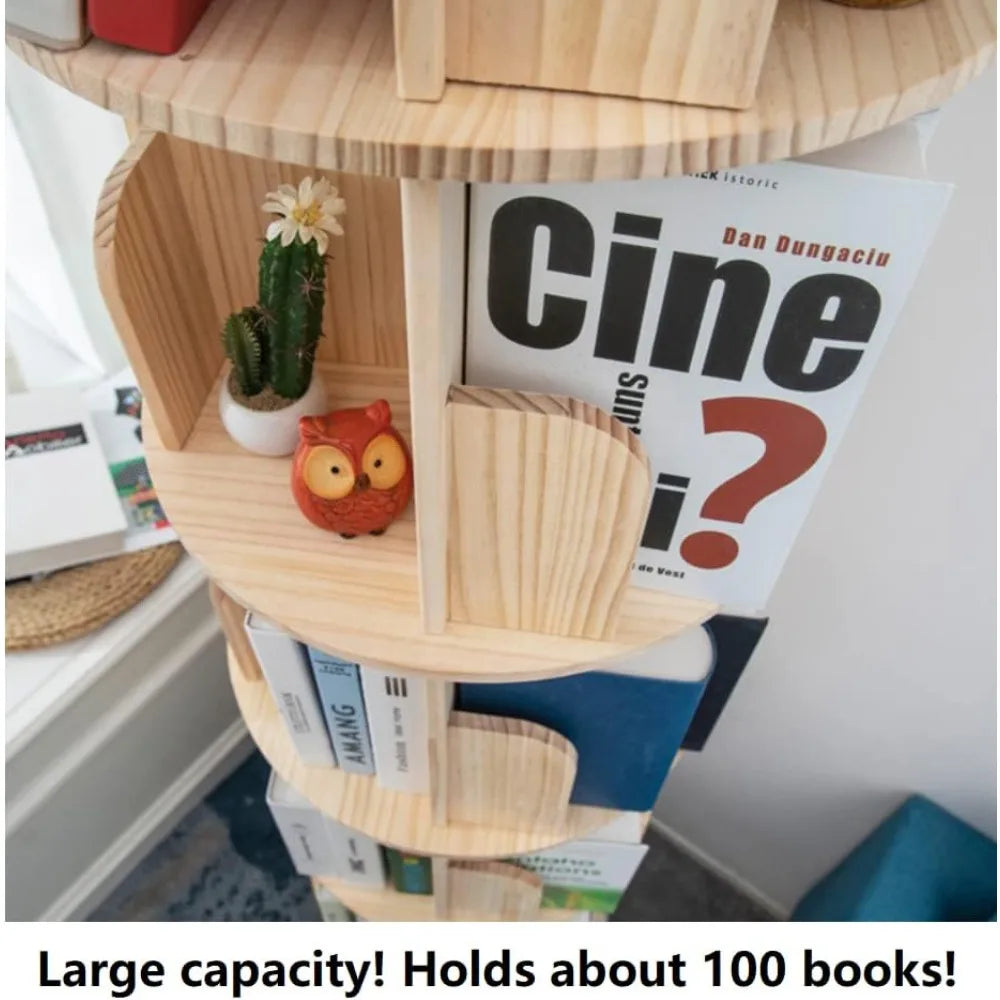 DAFIFY Rotating Wooden Bookshelf 360 Display 4-Tier Floor Standing