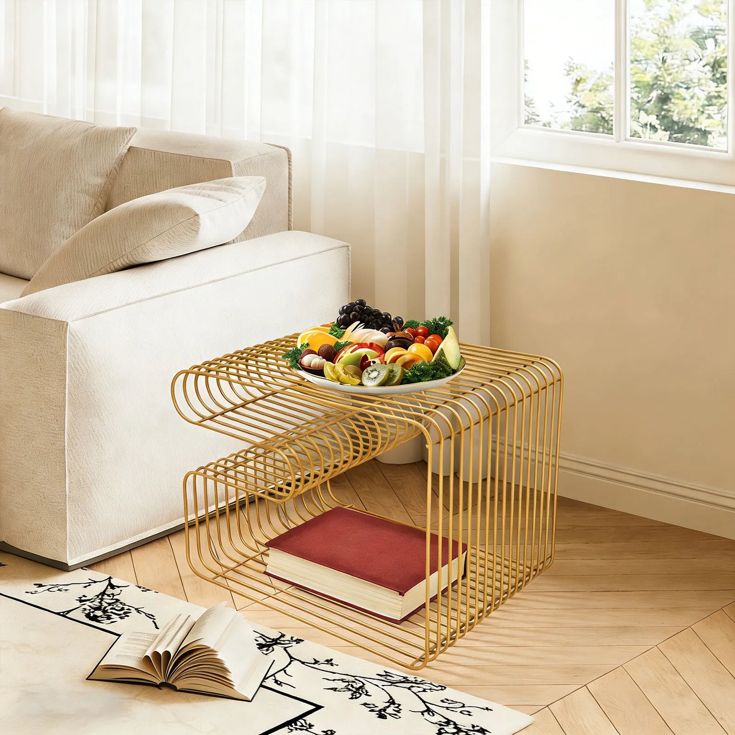 Iron T-Shaped Side Table, Modern End Table With Protective Pads