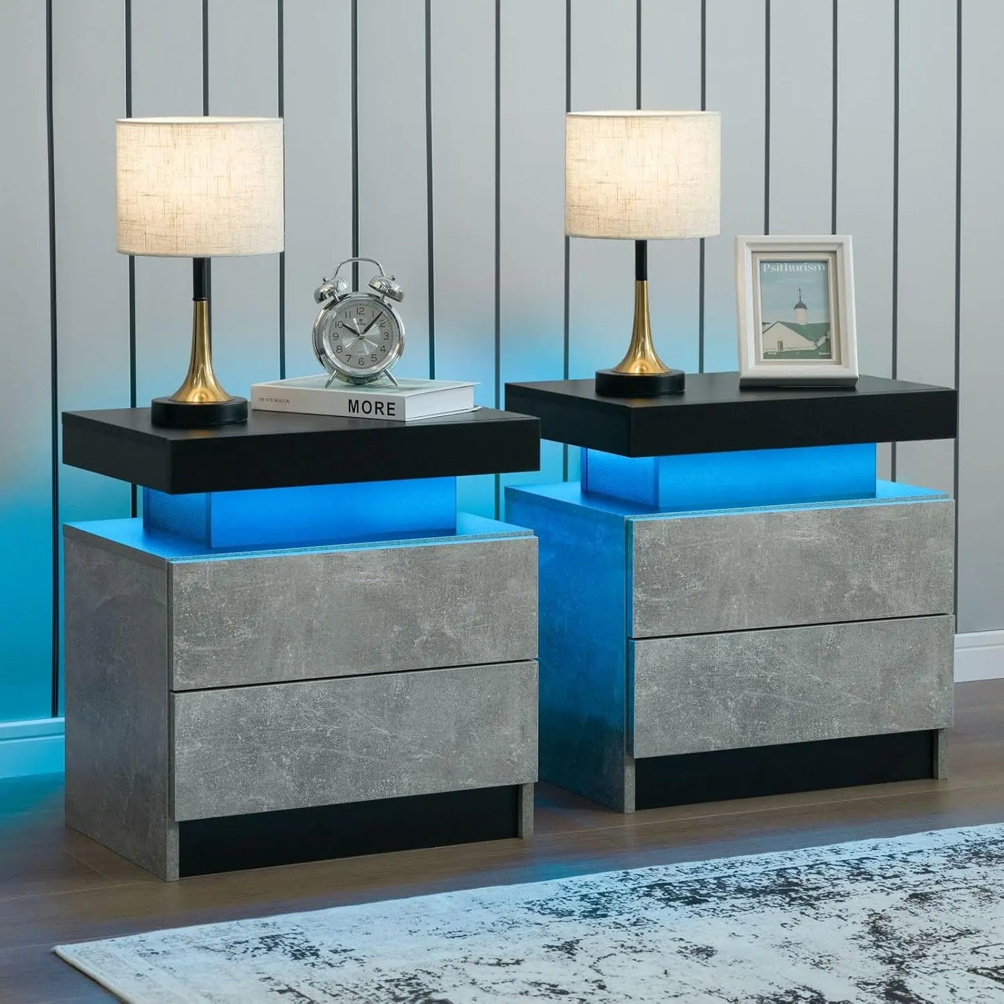 Moyu Led Nightstand Set Of Two With Storage Drawers