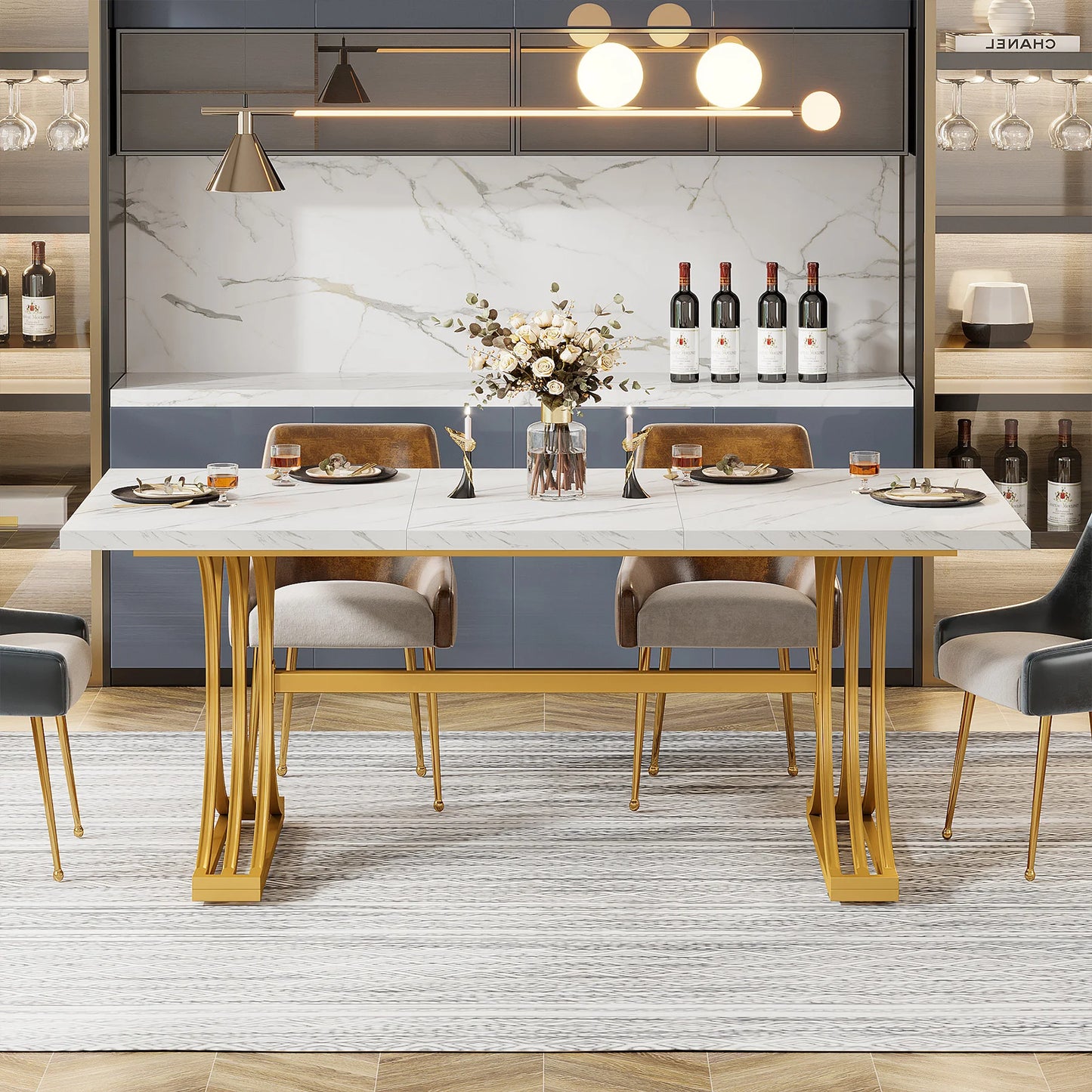 Tribesigns Dining Table For 4 To 6 With Faux Marble