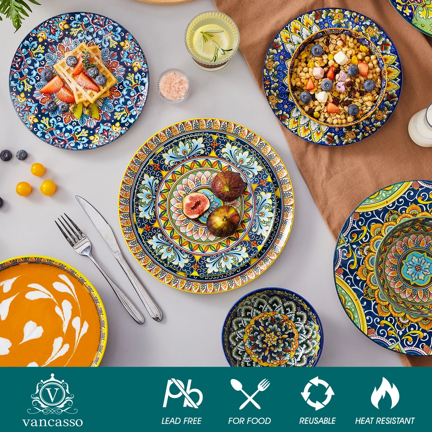 MALACASA Bohemian Style Porcelain Dinnerware Set For Everyday Dining