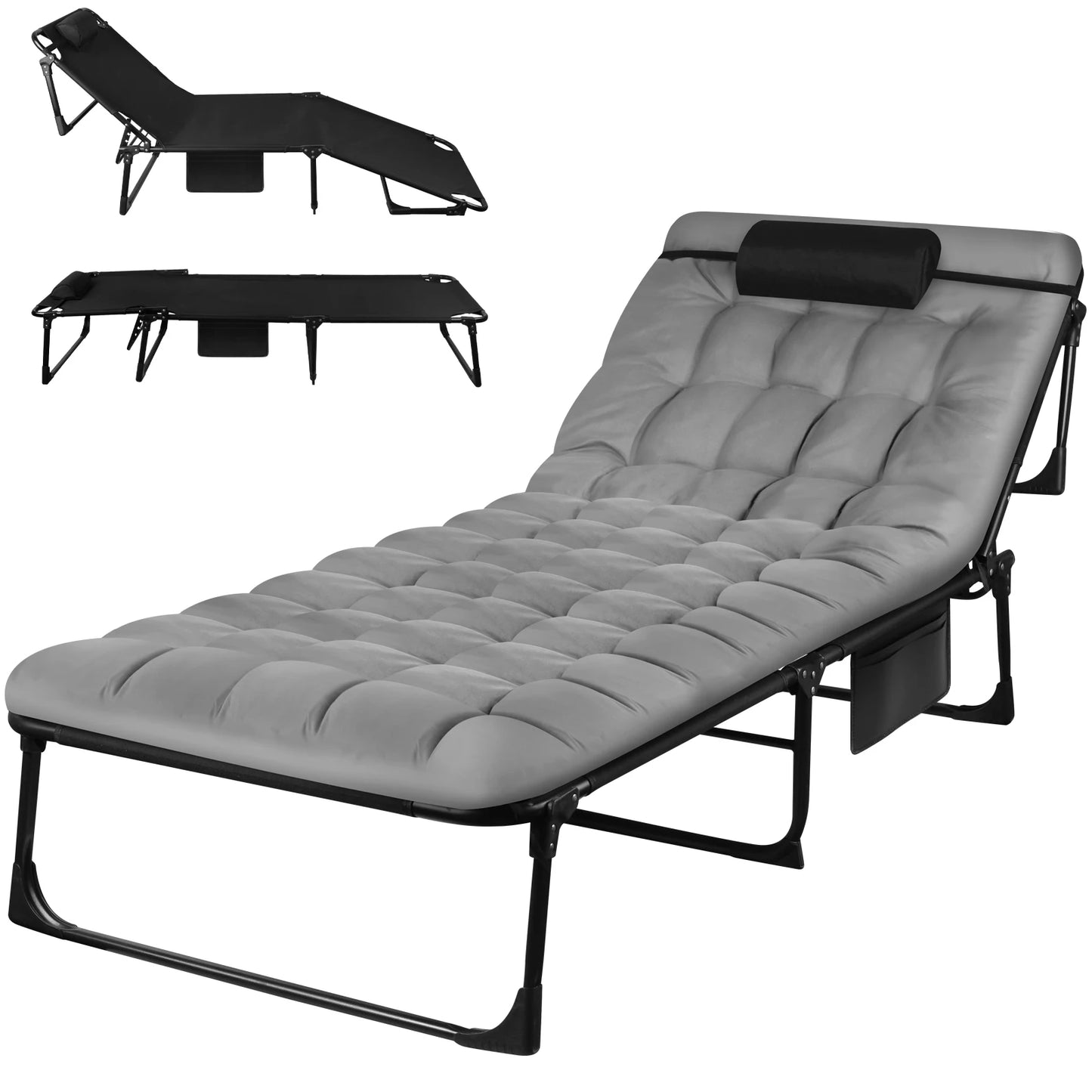 Portable Folding Outdoor Reclining Camping Cot With Pillow