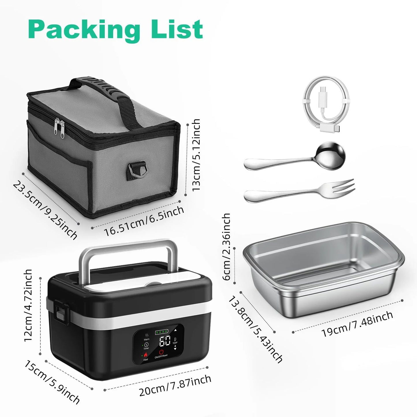 Wireless Electric Insulated Lunch Box With 8000mAh Battery