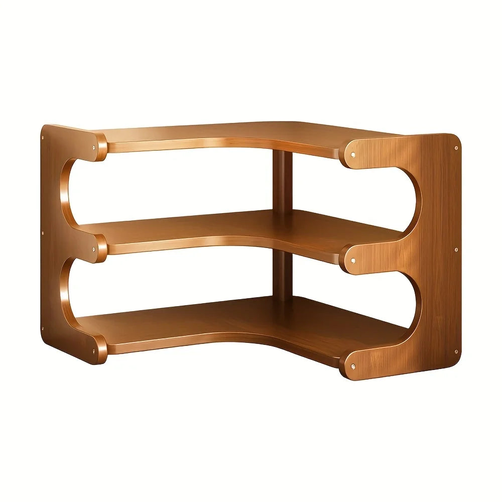 Multi Tier Wooden Corner Desk Shelf Organizer For Home Storage