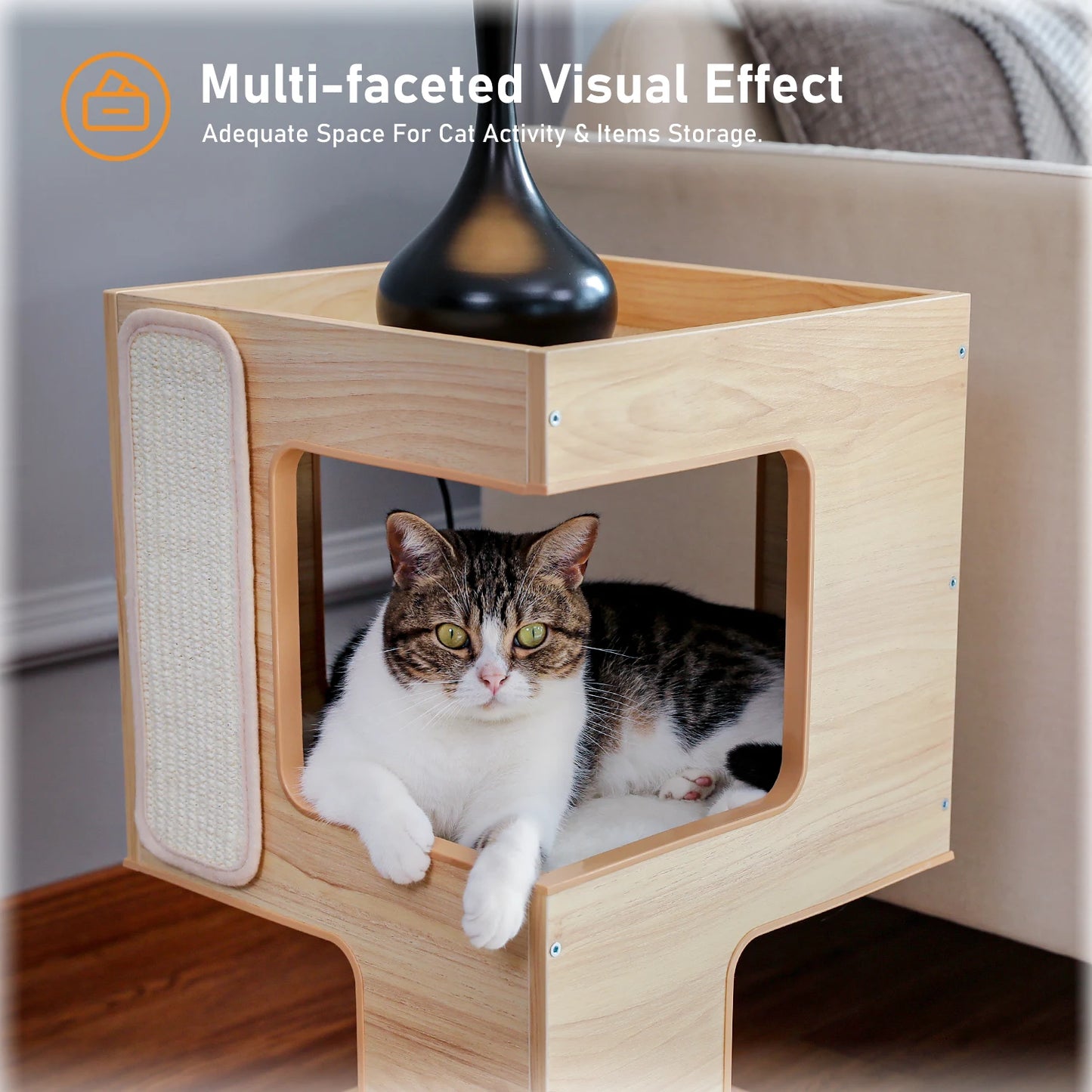 PAWZ Road Wood Cat Condo With Scratching Pad Soft Mats
