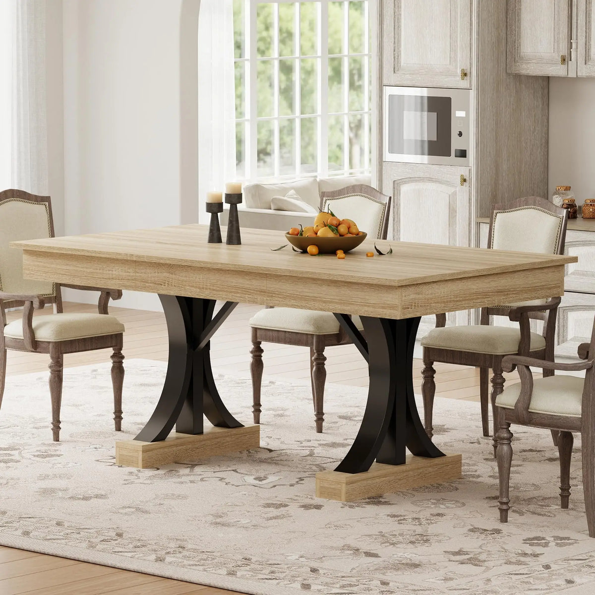 HiMiss Industrial Rectangular Dining Table With Two Drawers