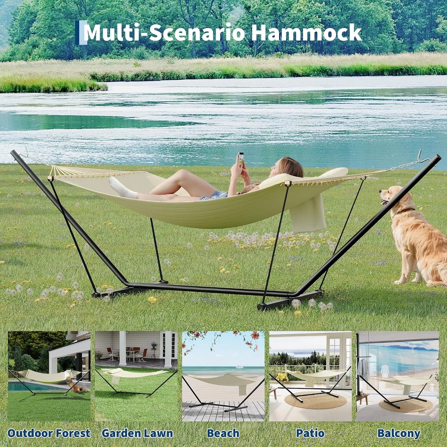 Durable 2 Person Polyester Hammock With Stand And Pillow