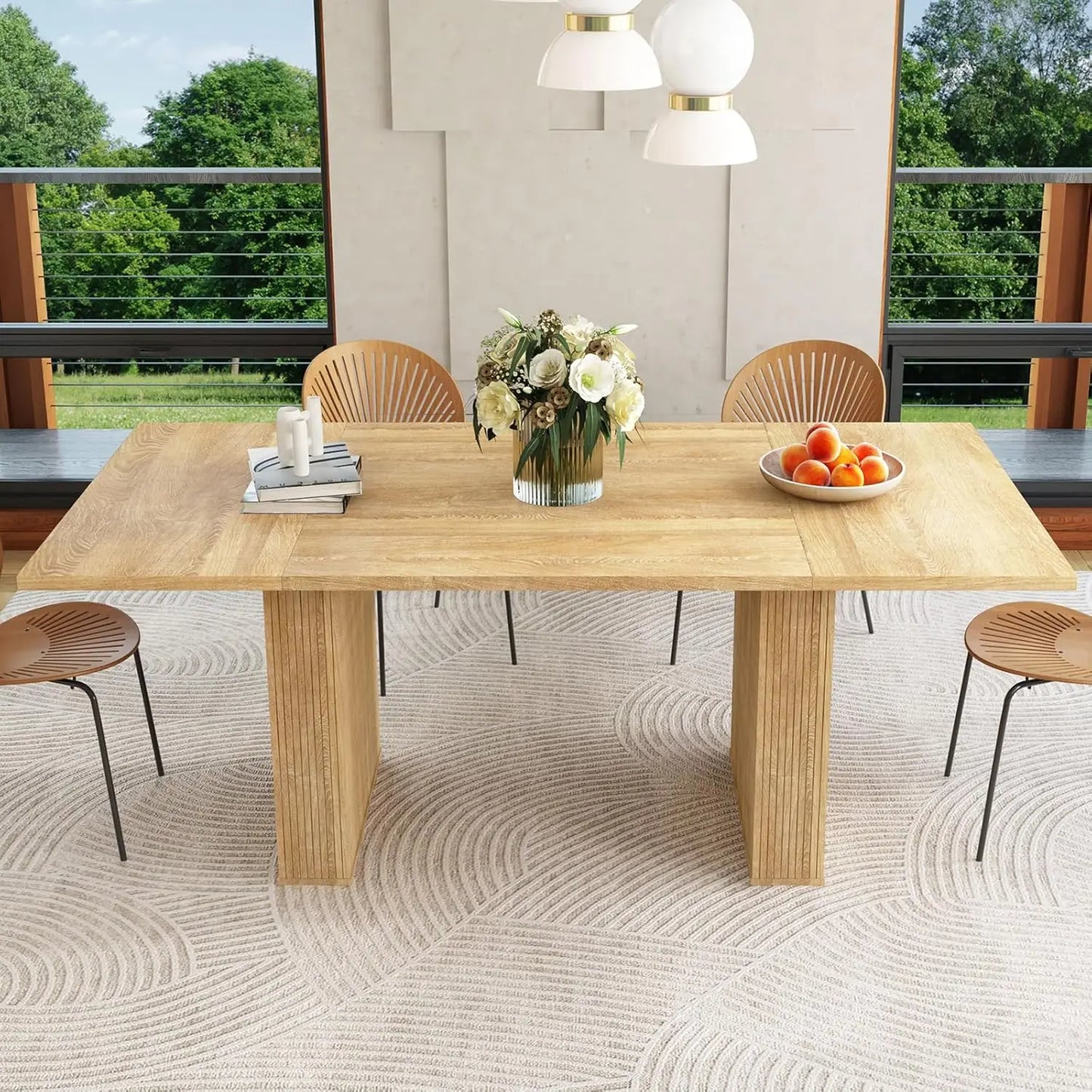 Extendable Dining Table With Fluted Base Modern Oval Design