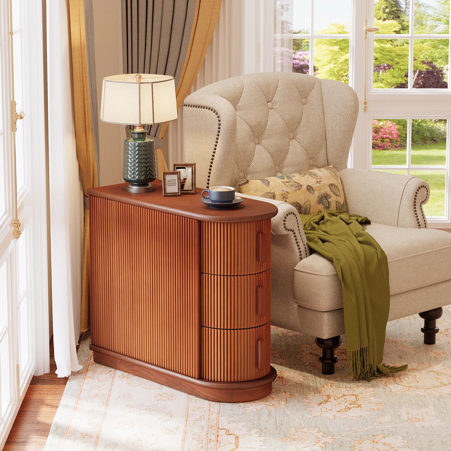 Tribesigns Solid Wood End Table 3-Drawer Nightstand
