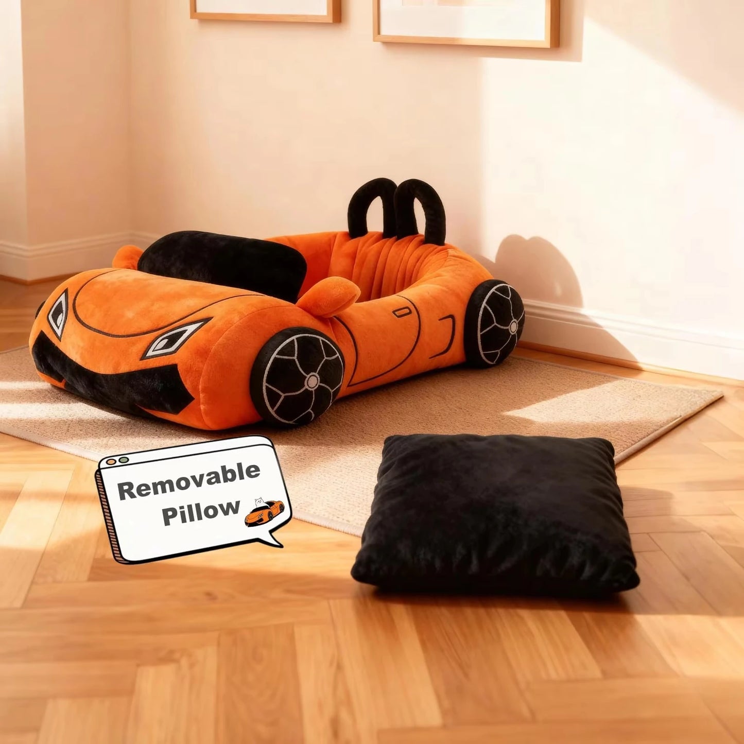 CWV Supercar Coral Fleece Cat Bed With Pillow And Washable Mat