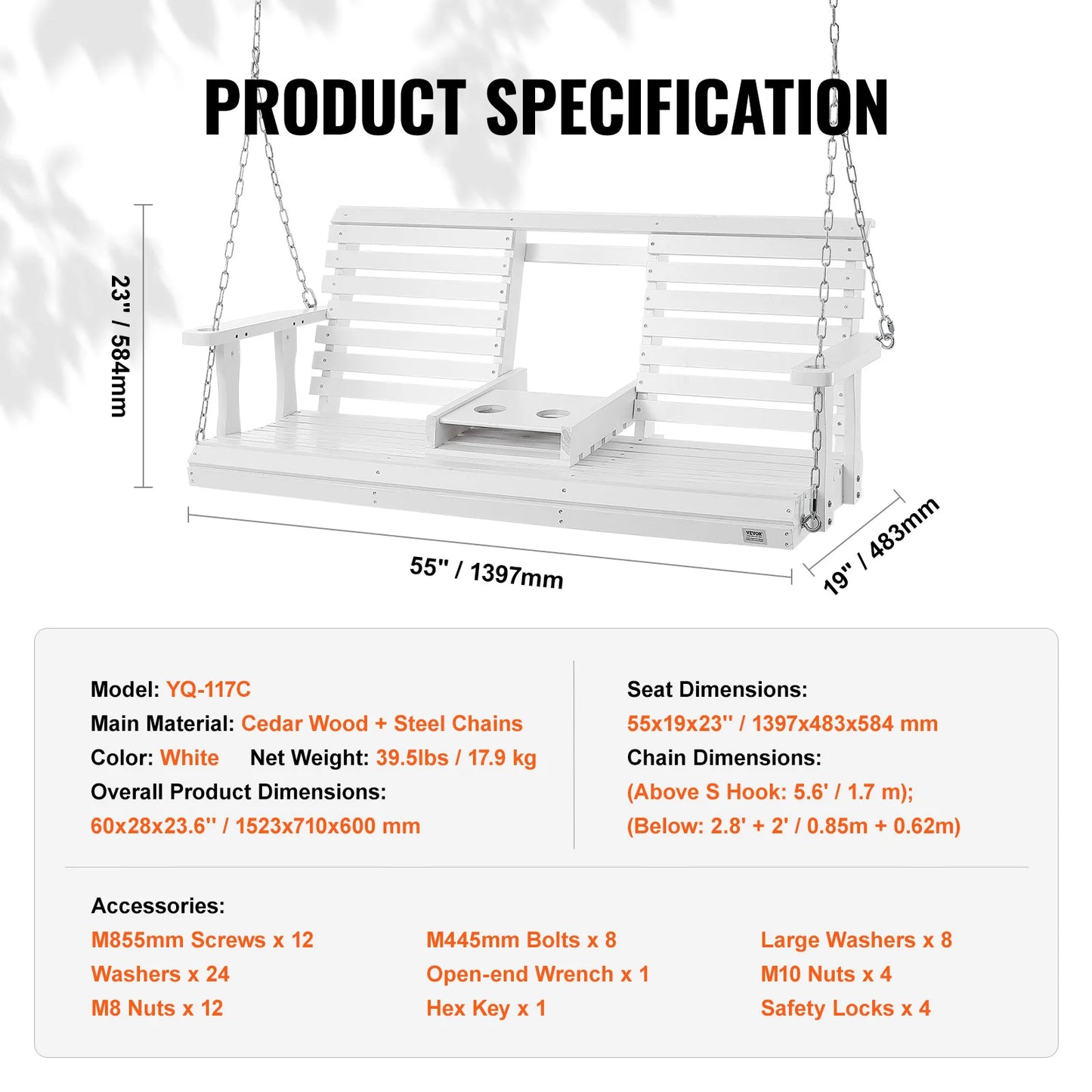 SucceBuy Cedar Wood Outdoor Porch Swing Bench For Garden