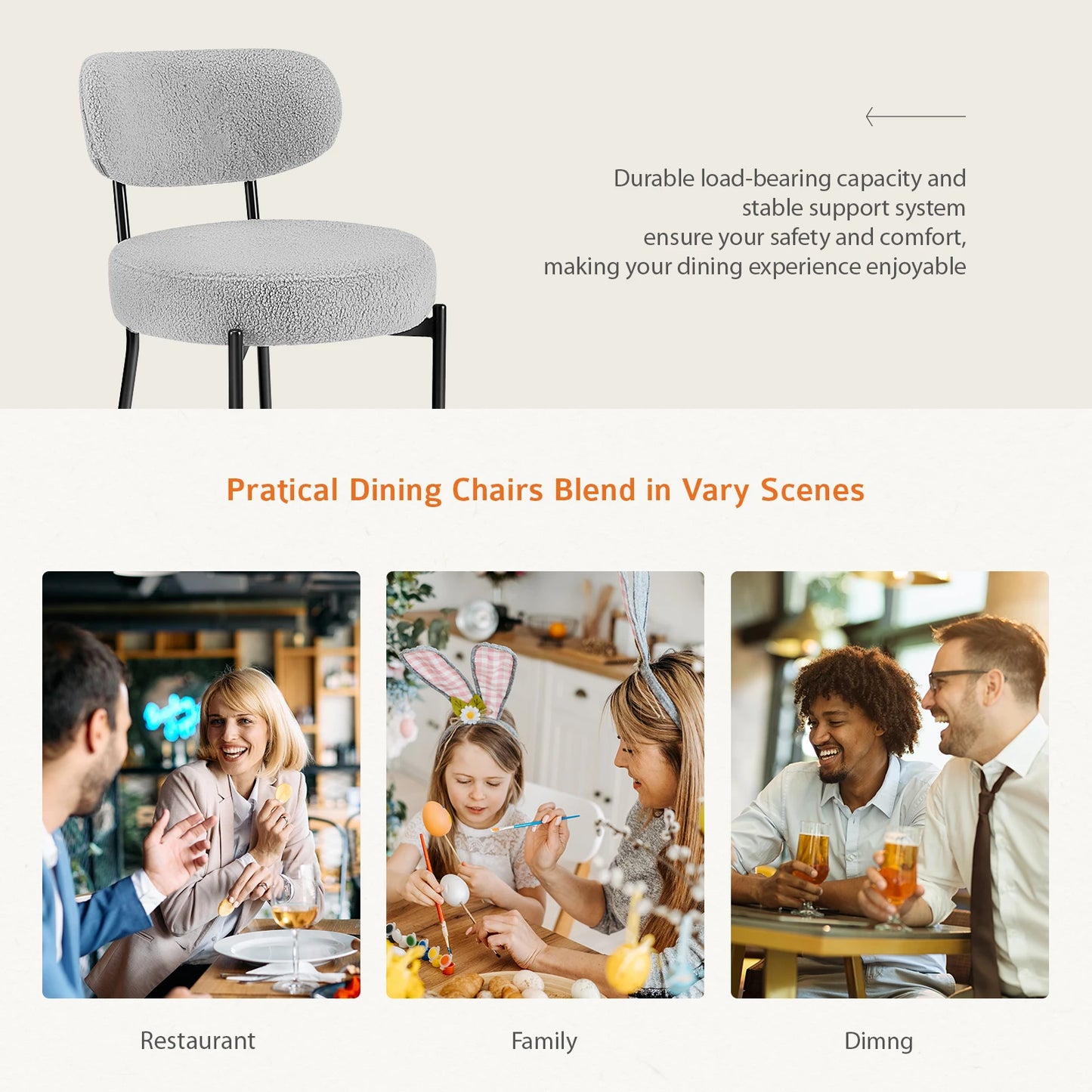 JHK Ergonomic Round Dining Chairs Set of 2