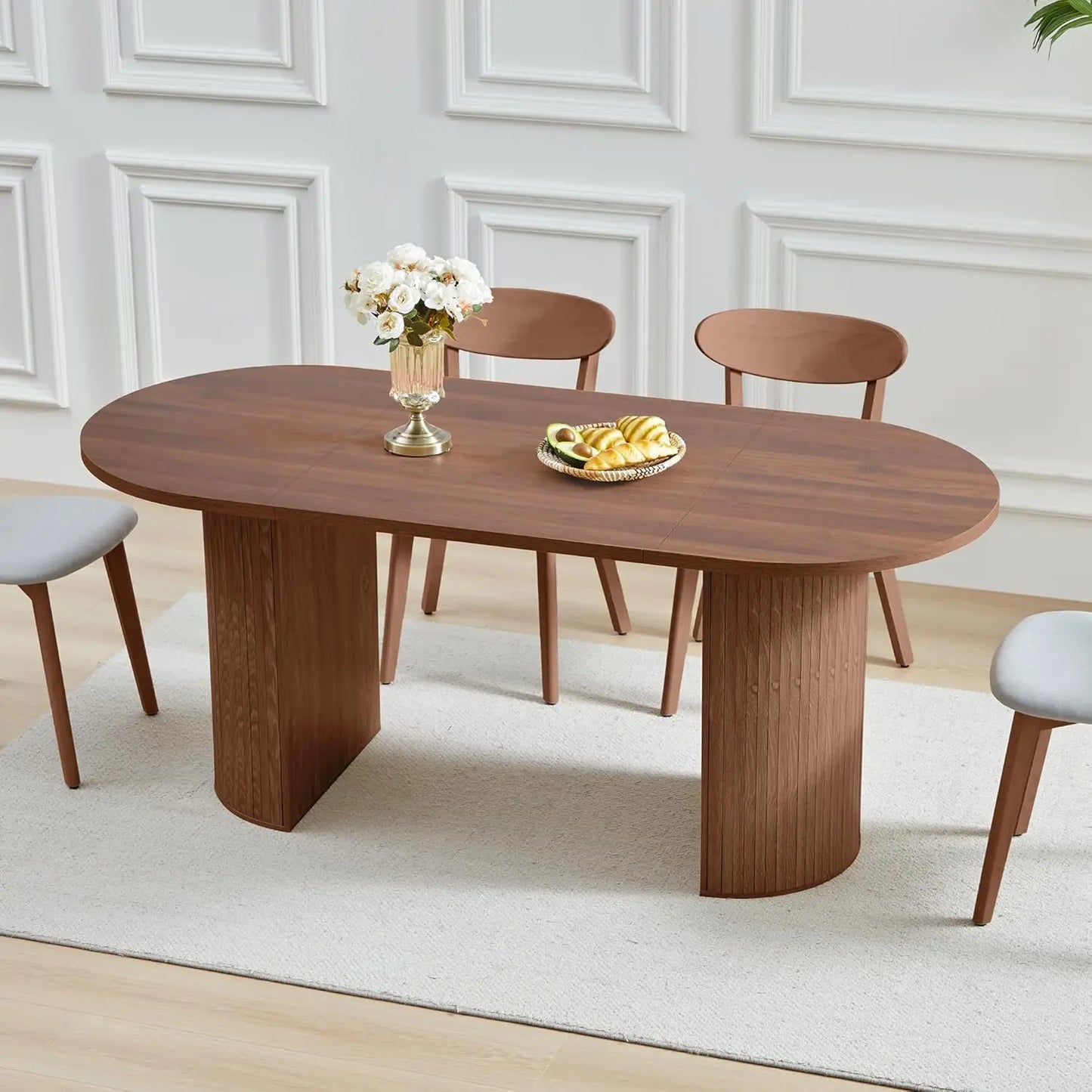 Extendable Dining Table With Fluted Base Modern Oval Design