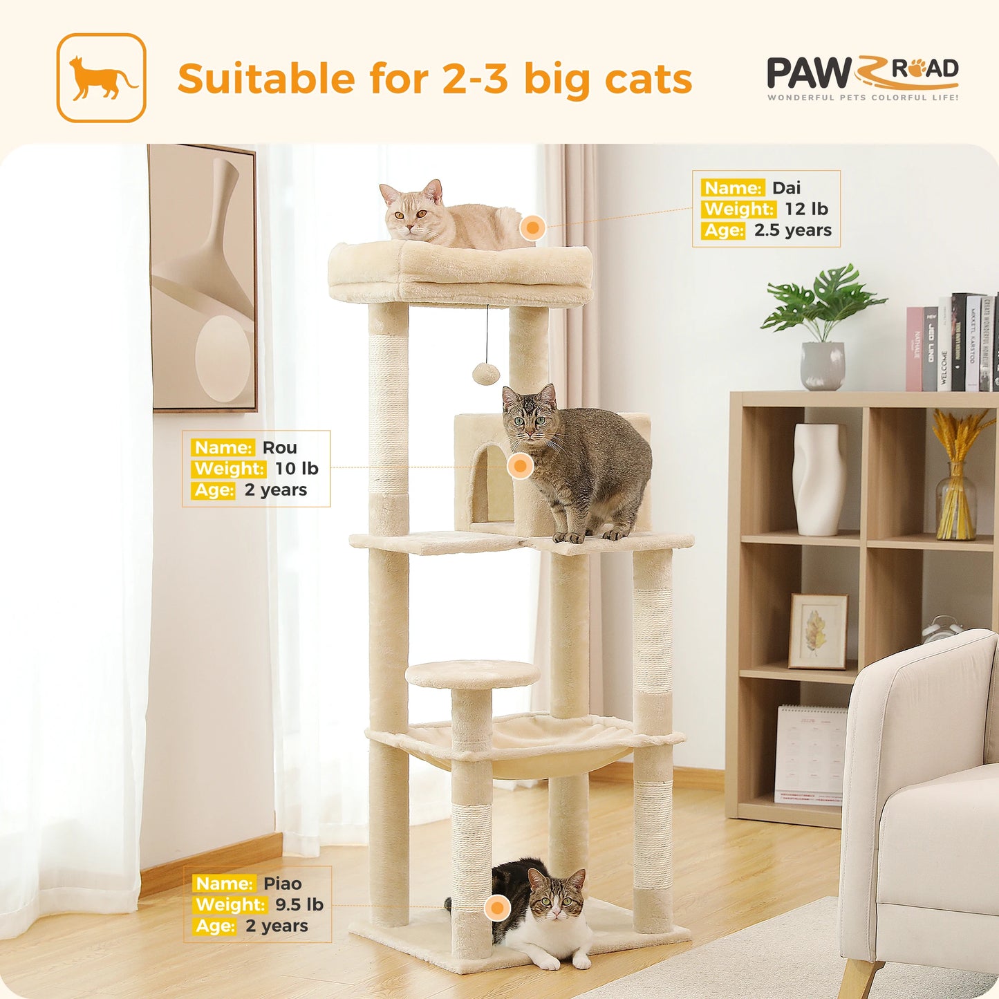 Pawz Road Five Level Cat Tree Tower With Sisal Posts