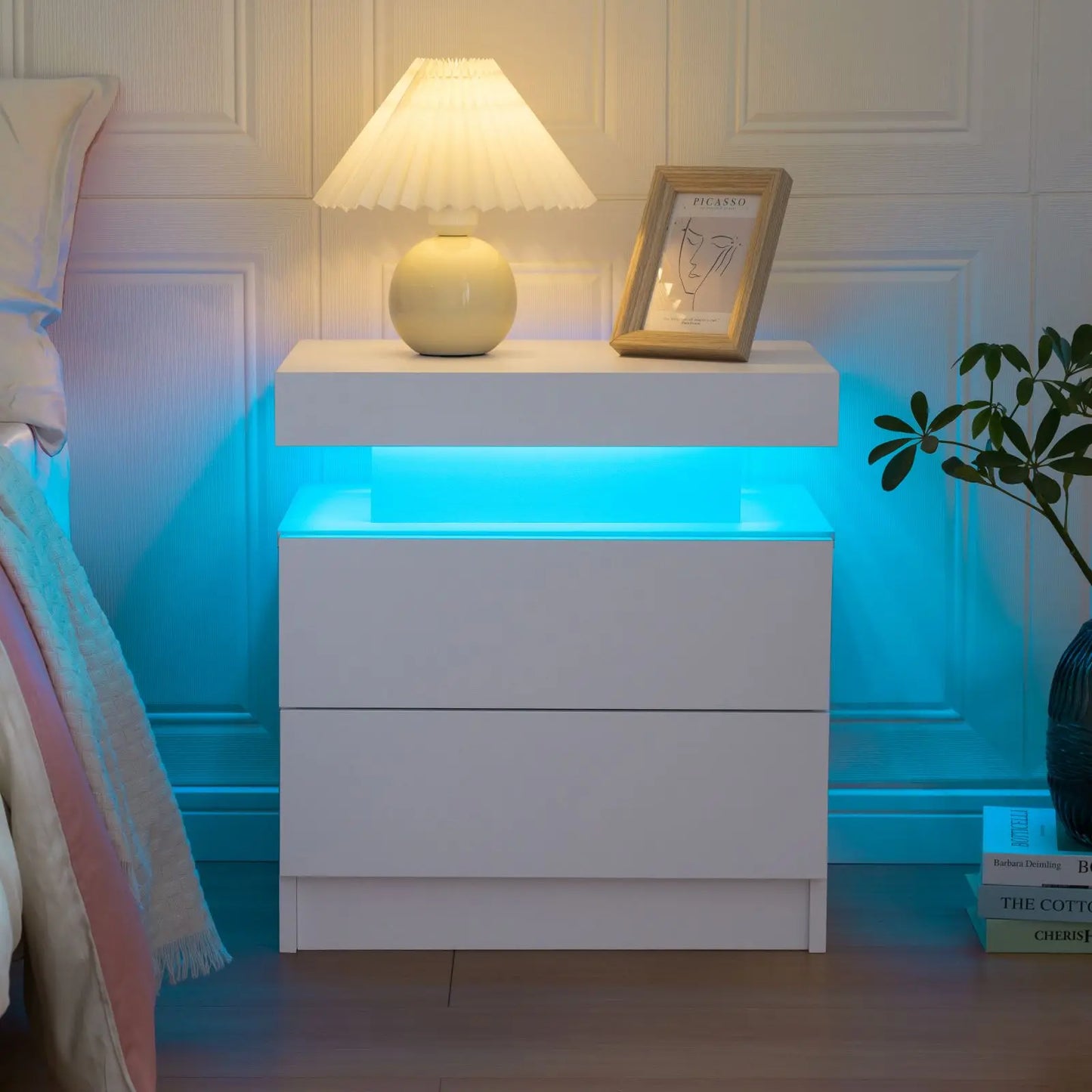 Cubehom LED Nightstand With 2 Drawers And RGB Accent Lighting