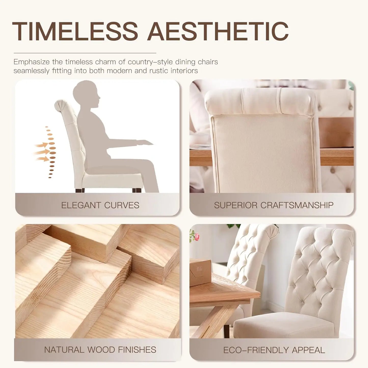 MOYU Dining Chairs Button Tufted Parsons Upholstered Solid Wood Legs