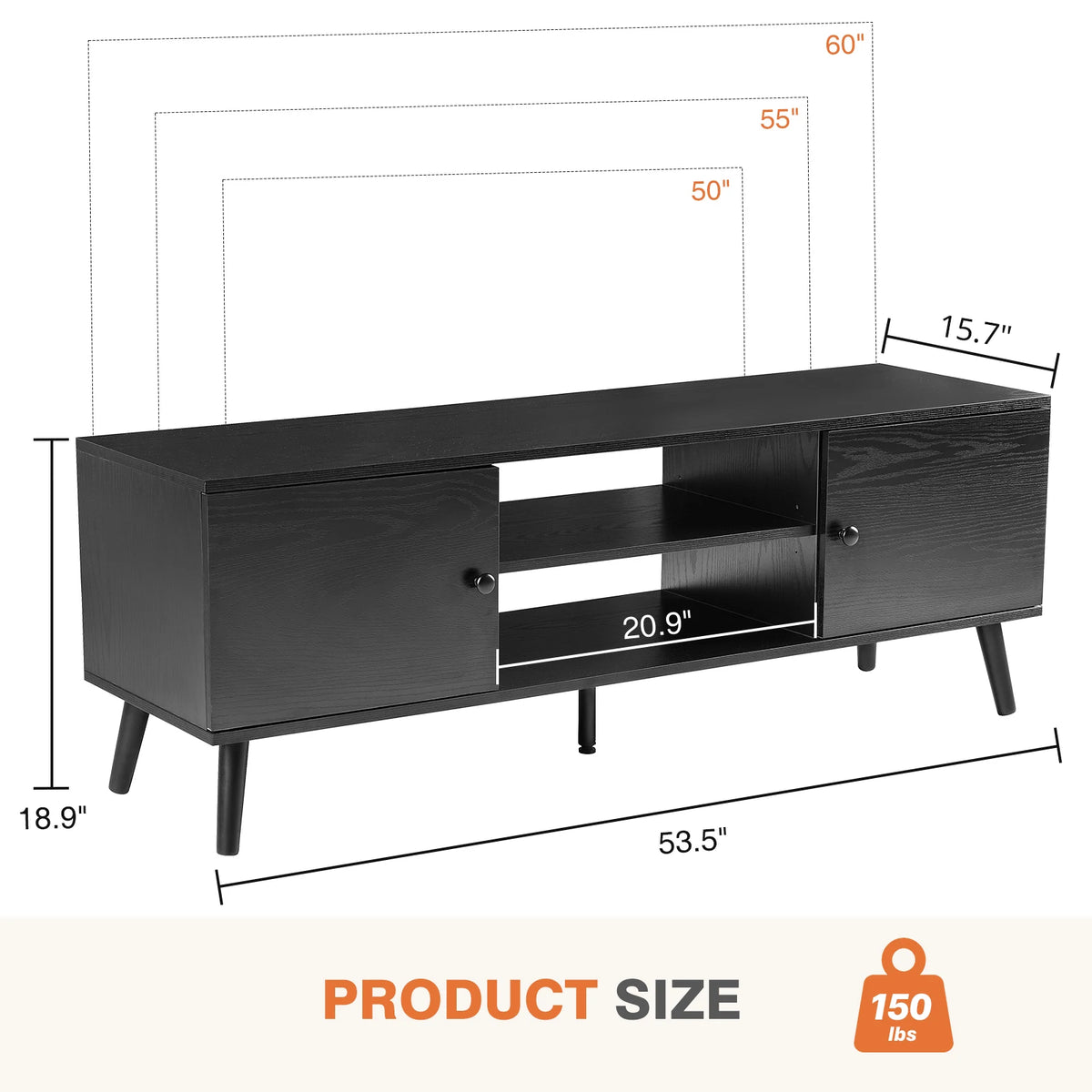 JHK Modern Wooden TV Stand With Adjustable Shelf Storage Console