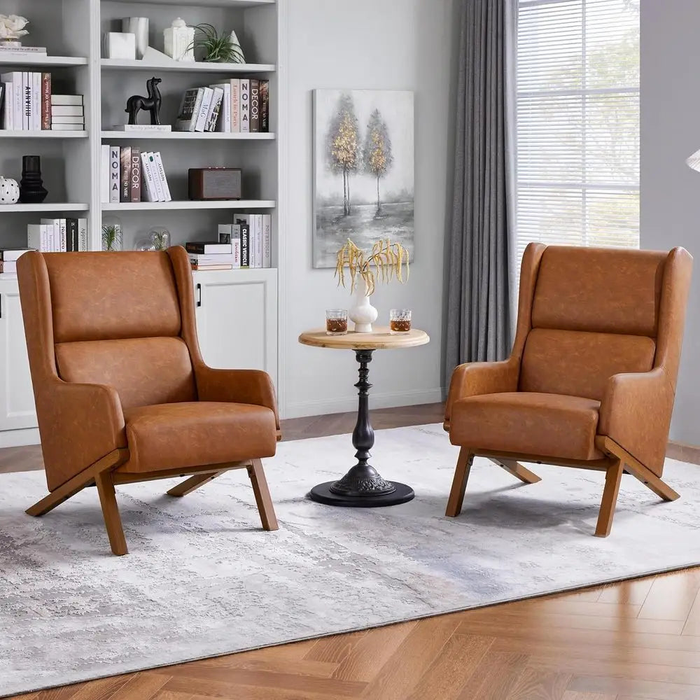 Contemporary Living Room Accent Chair Set High Backrest Thick Cushions