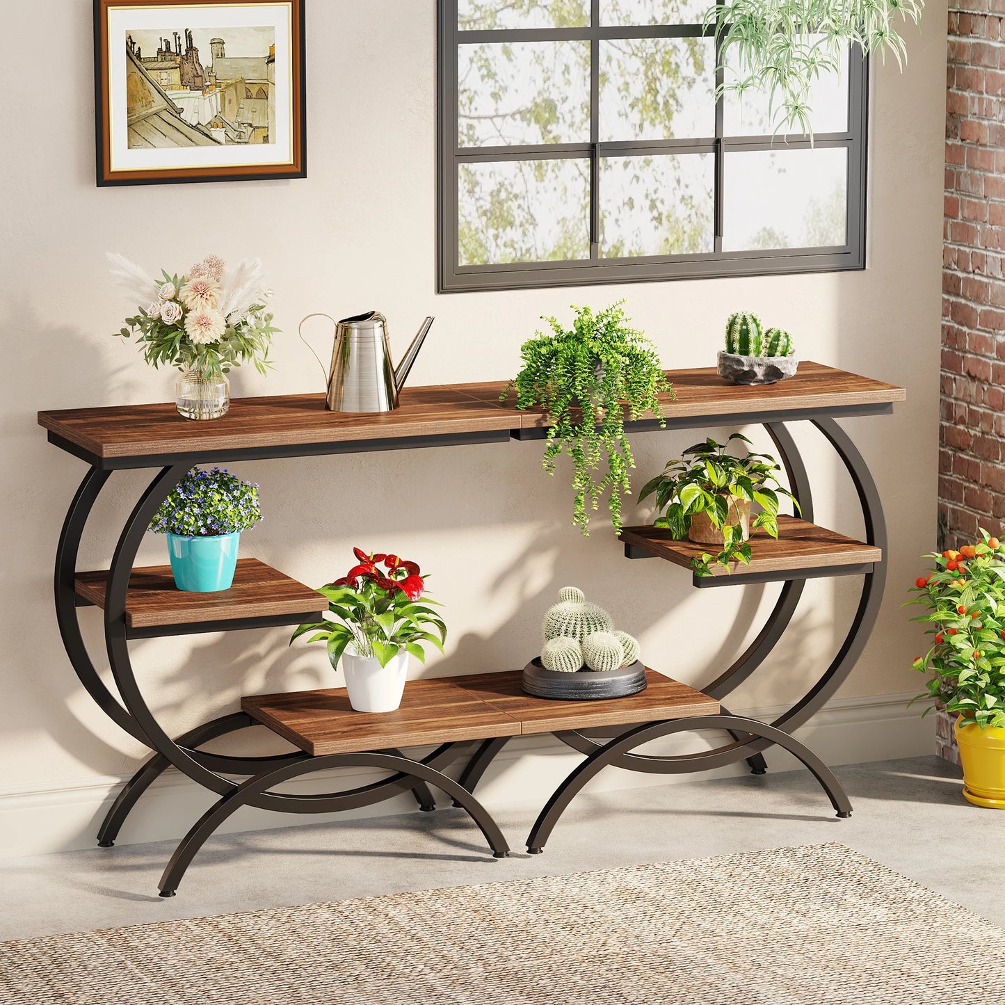 Tribesigns C Shaped End Table Industrial 3 Tier With Storage Shelves