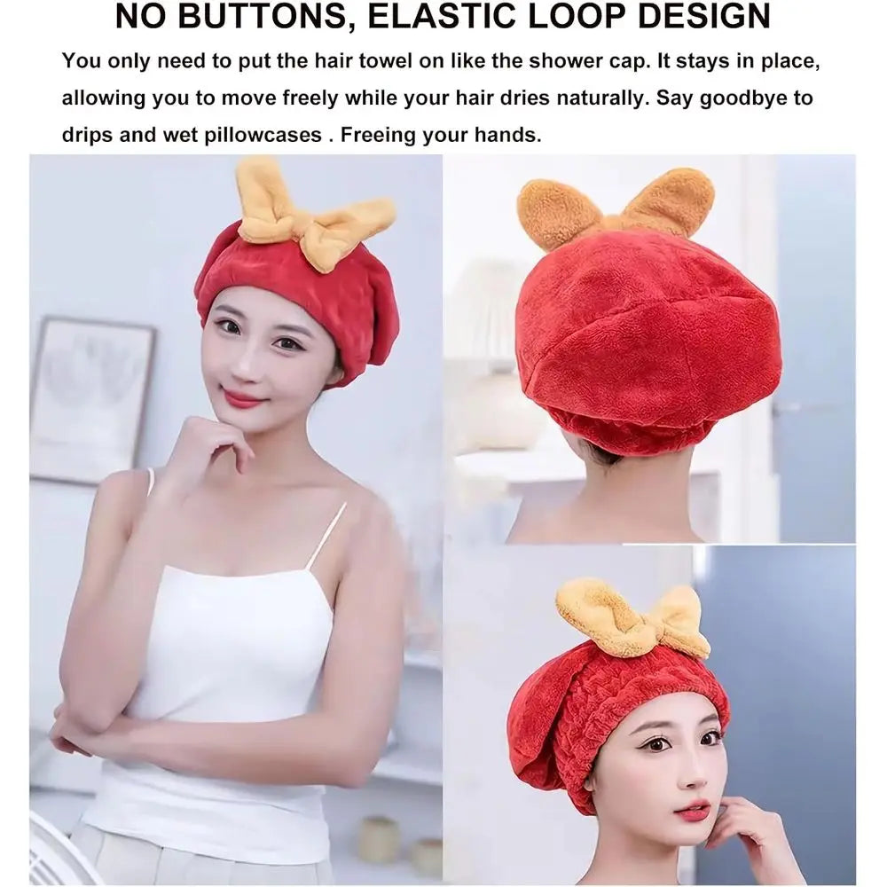 Absorbent Microfiber Hair Drying Turban Towel With Bow Tie