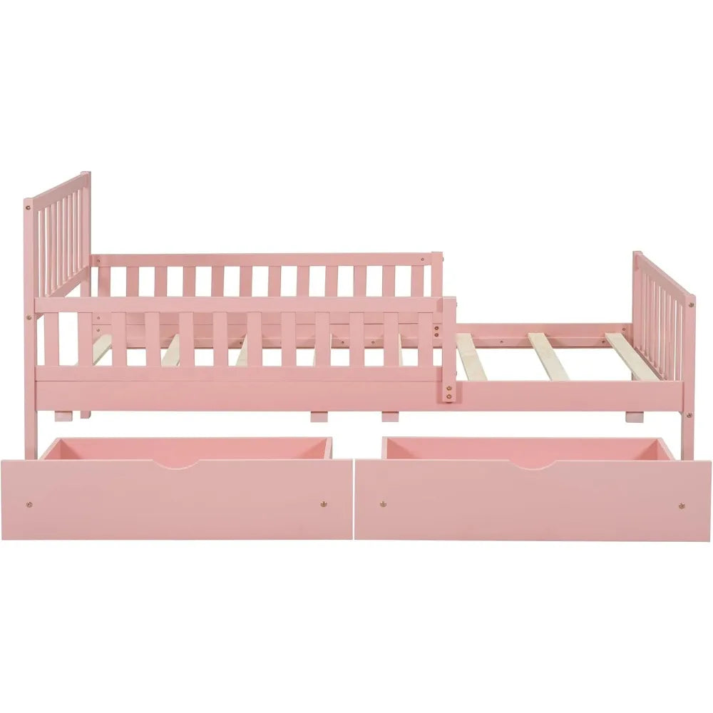Kids Twin Bed With Guardrails Low Platform Bed For Kids