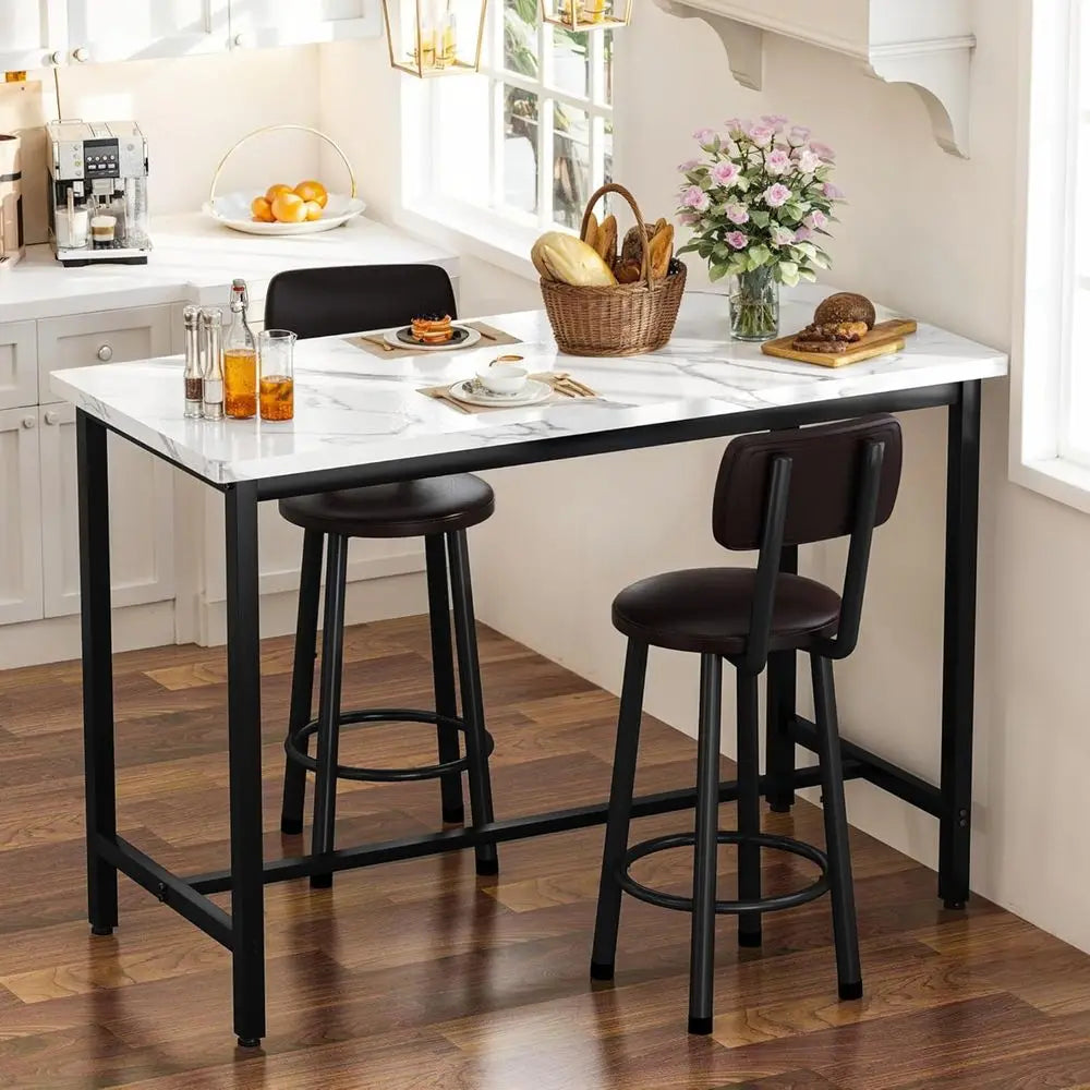 Three-Piece Dining Table Set With PU Leather Chairs For Pub