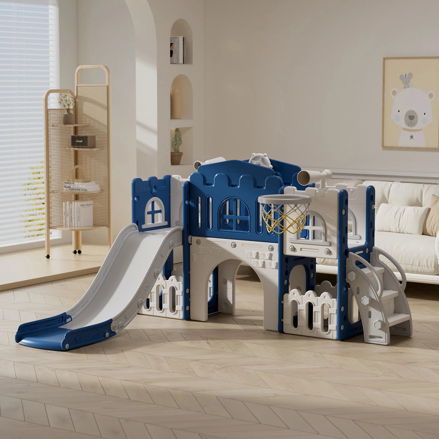 8 In 1 Toddler Slide Indoor Playground Playset Basketball Hoop