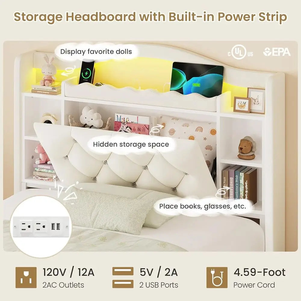 Luxury Velvet Upholstered Bed With Integrated Storage And Led Lighting
