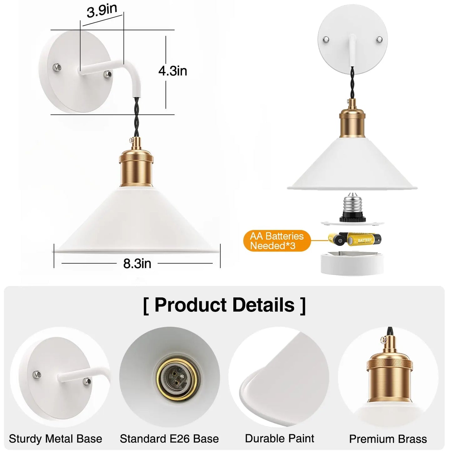 Prtiloud Set Of Two Dimmable Remote Control Wall Sconces