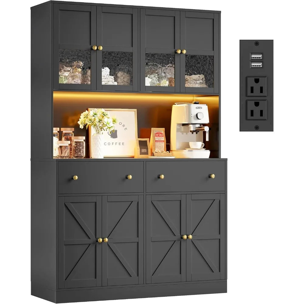 Farmhouse Kitchen Pantry With Led Light And Microwave Mount