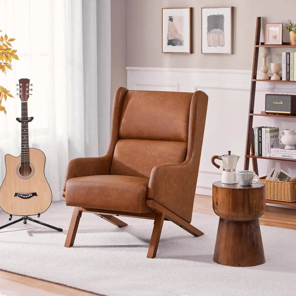 Contemporary Living Room Accent Chair Set High Backrest Thick Cushions