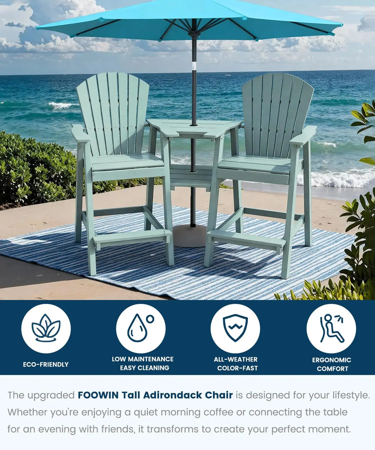 Tall Adirondack Chair Set Of Two With Bar Height Double Connecting Tray Outdoor