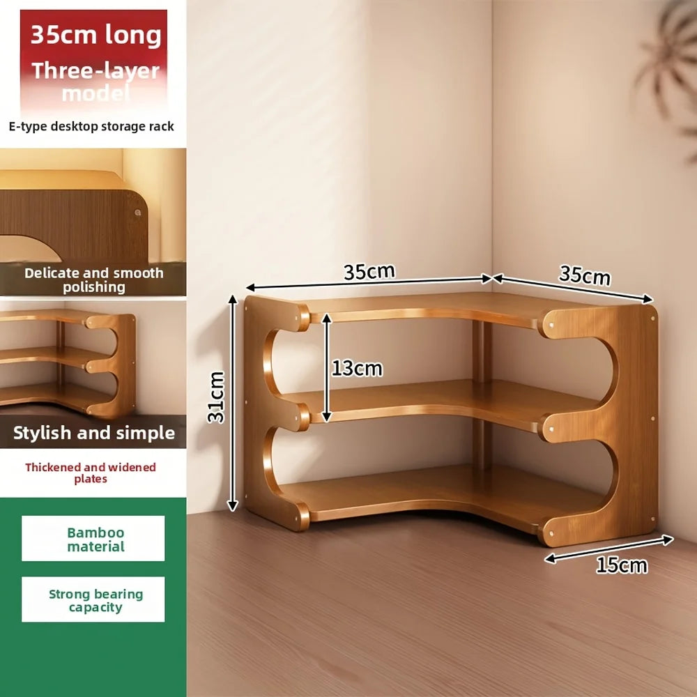 Multi Tier Wooden Corner Desk Shelf Organizer For Home Storage