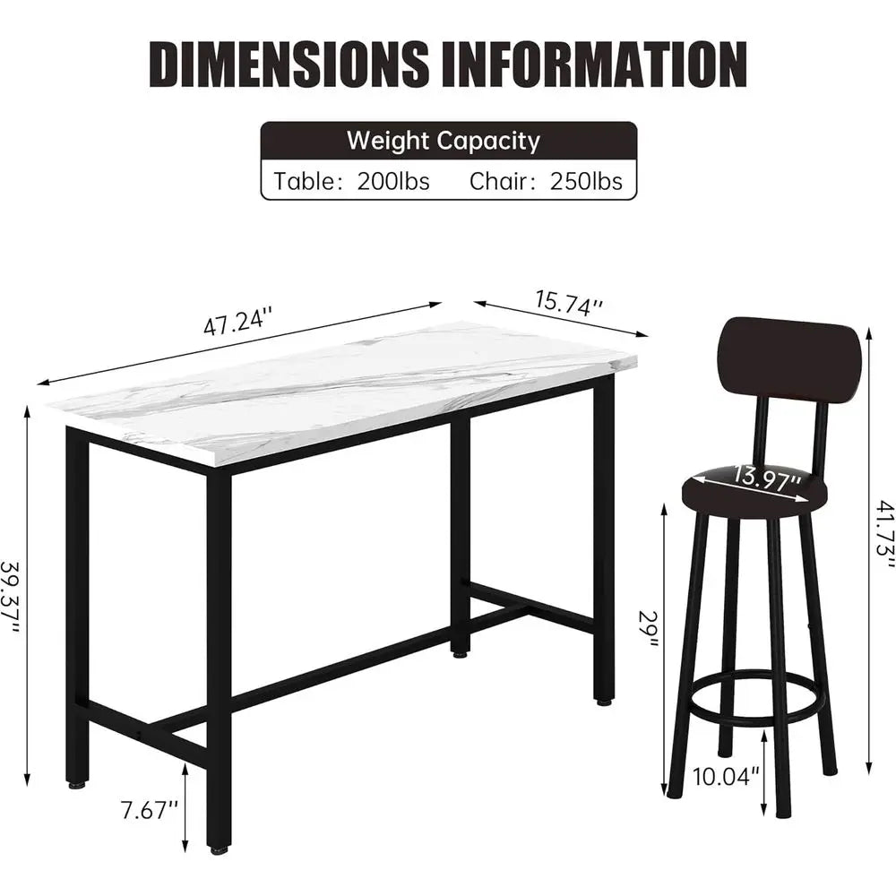 Three-Piece Dining Table Set With PU Leather Chairs For Pub