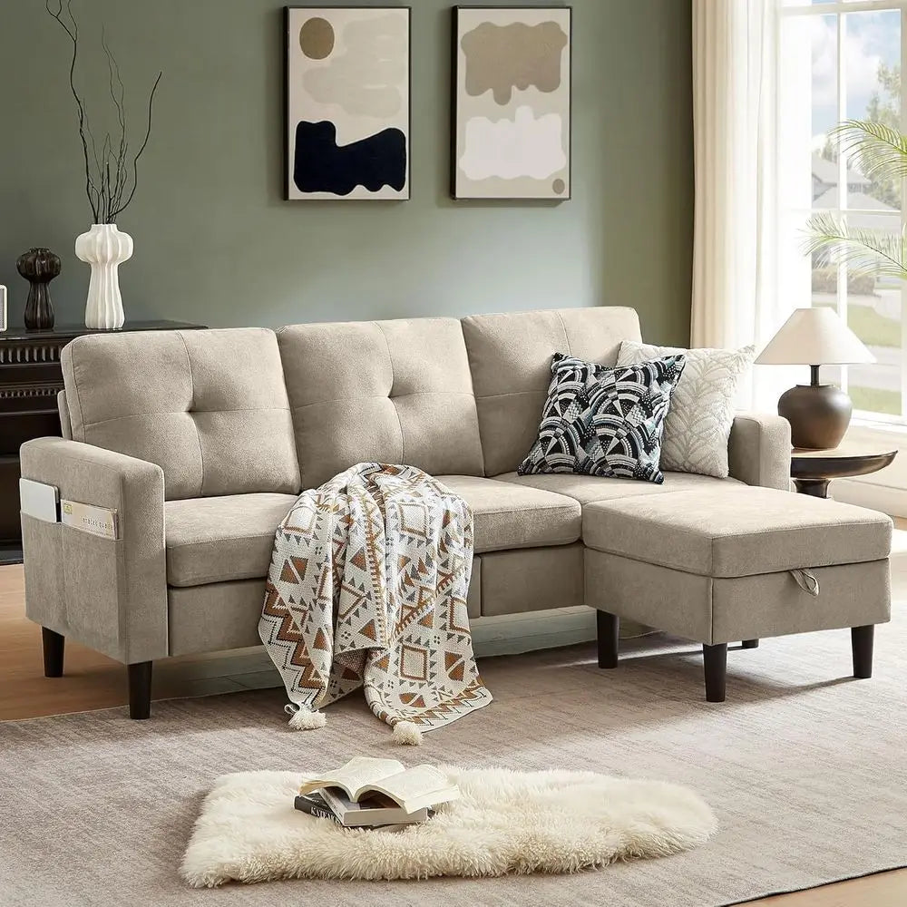 Convertible L Shaped Sectional Sofa With Reversible Storage Chaise