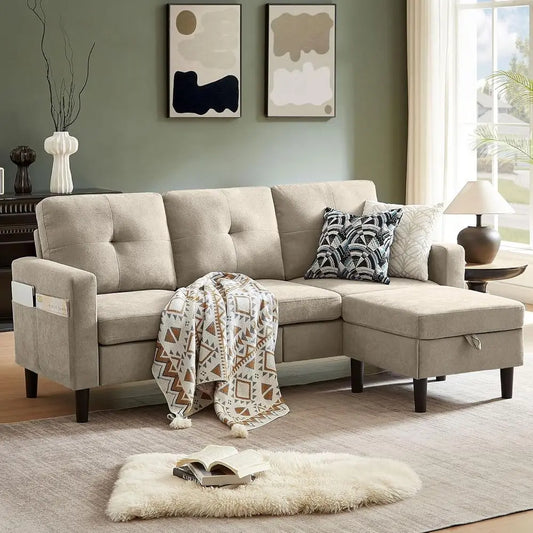 Convertible L Shaped Sectional Sofa With Reversible Storage Chaise