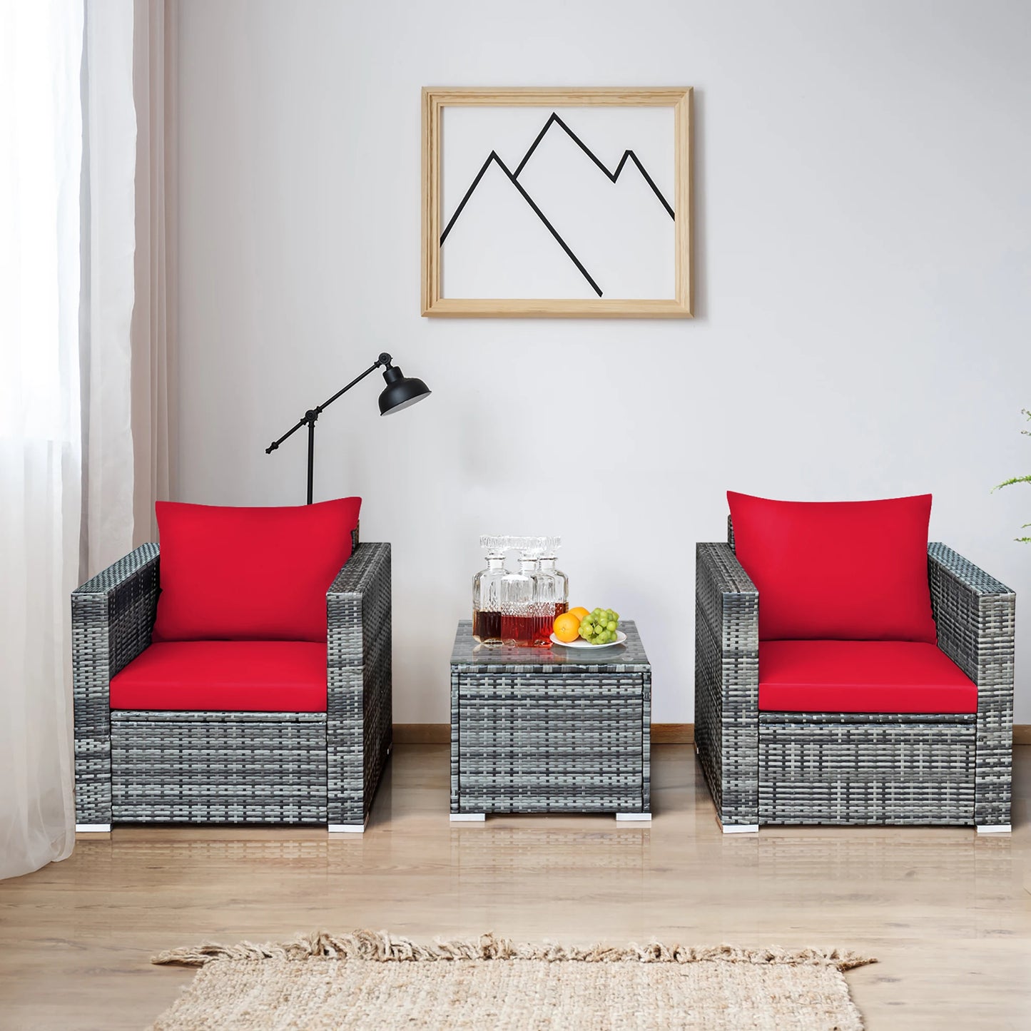Homasis Outdoor Rattan Patio Bistro Set With Table And Chairs