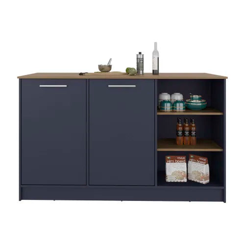 Solid Wood Kitchen Island Featuring Double Doors And Ample Shelving