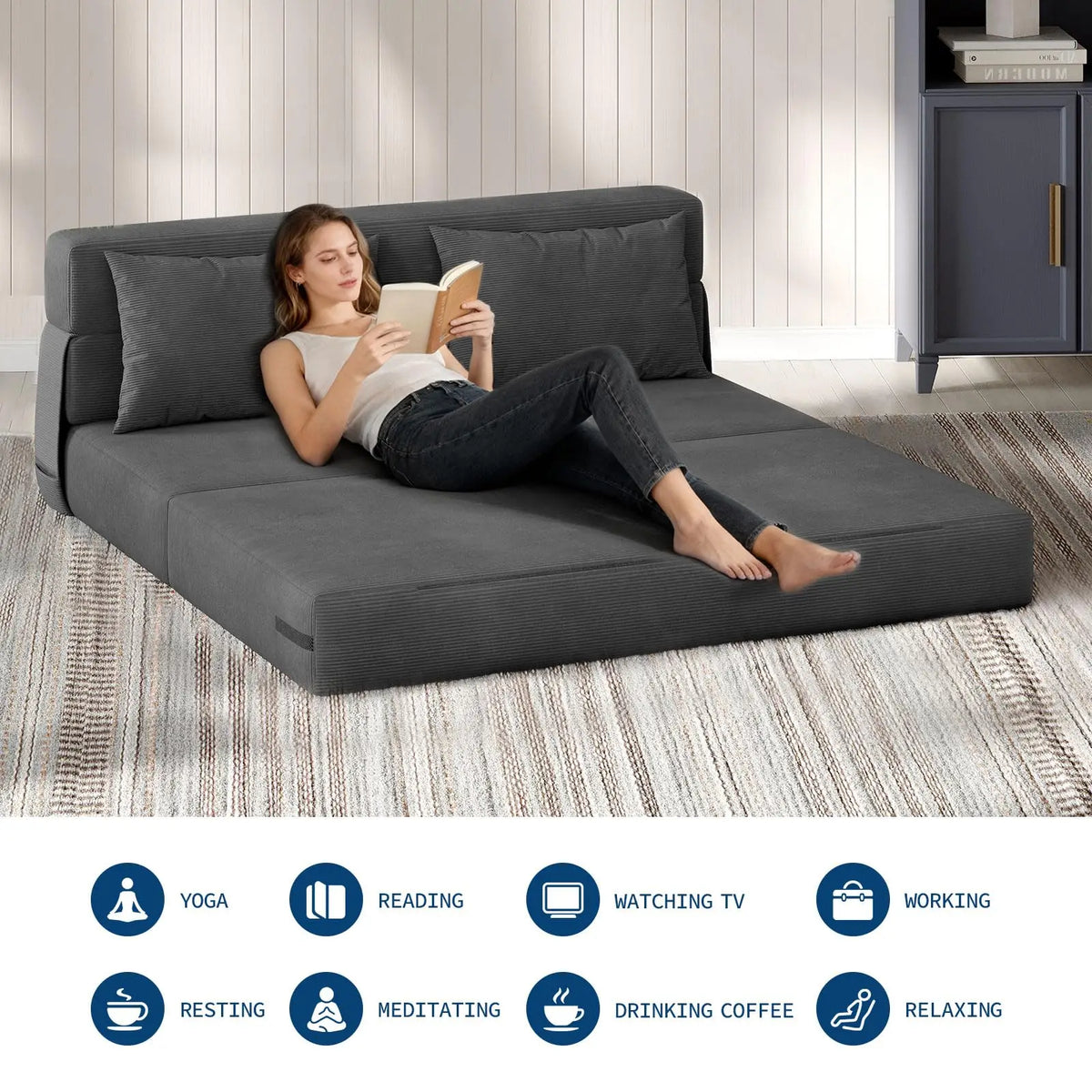 HiMISS Convertible Folding Sofa Bed Sleeper Loveseat With Pillow