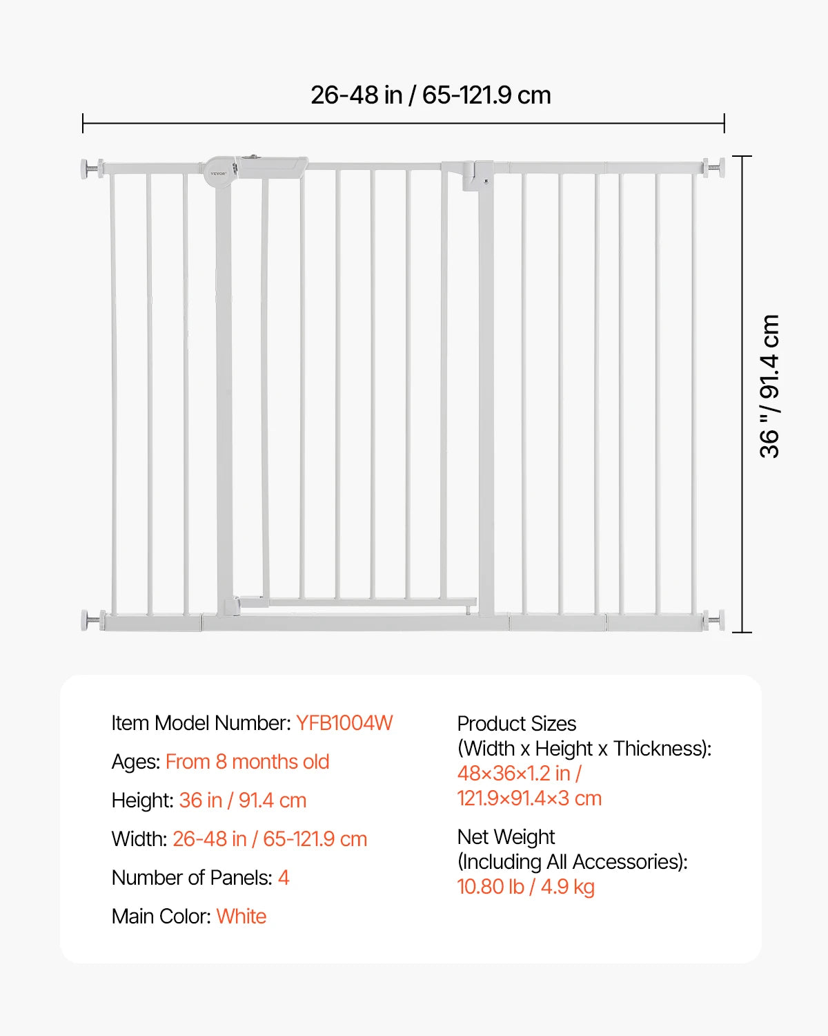 SucceBuy Walk Through Pressure Mount Baby Pet Safety Gate