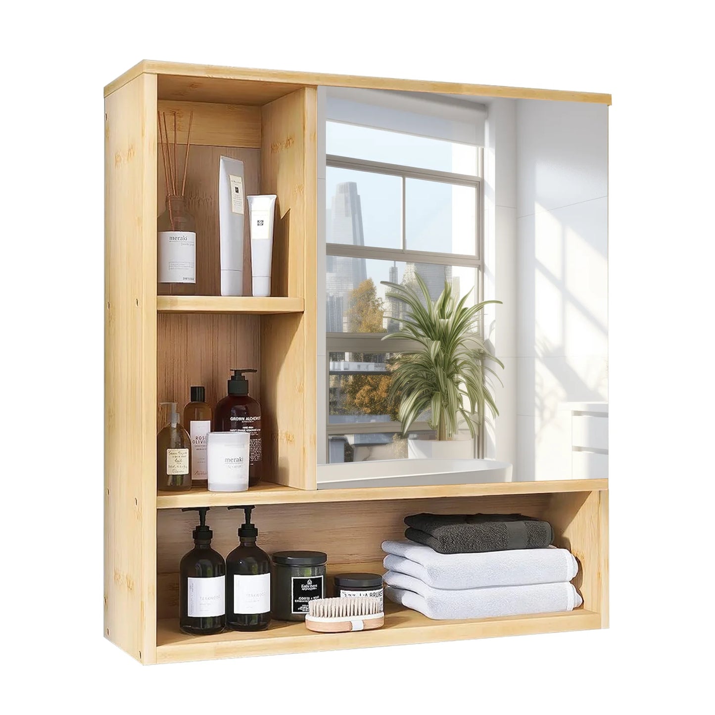 Wisfor Bamboo Bathroom Cabinet With Mirror And Medicine Storage