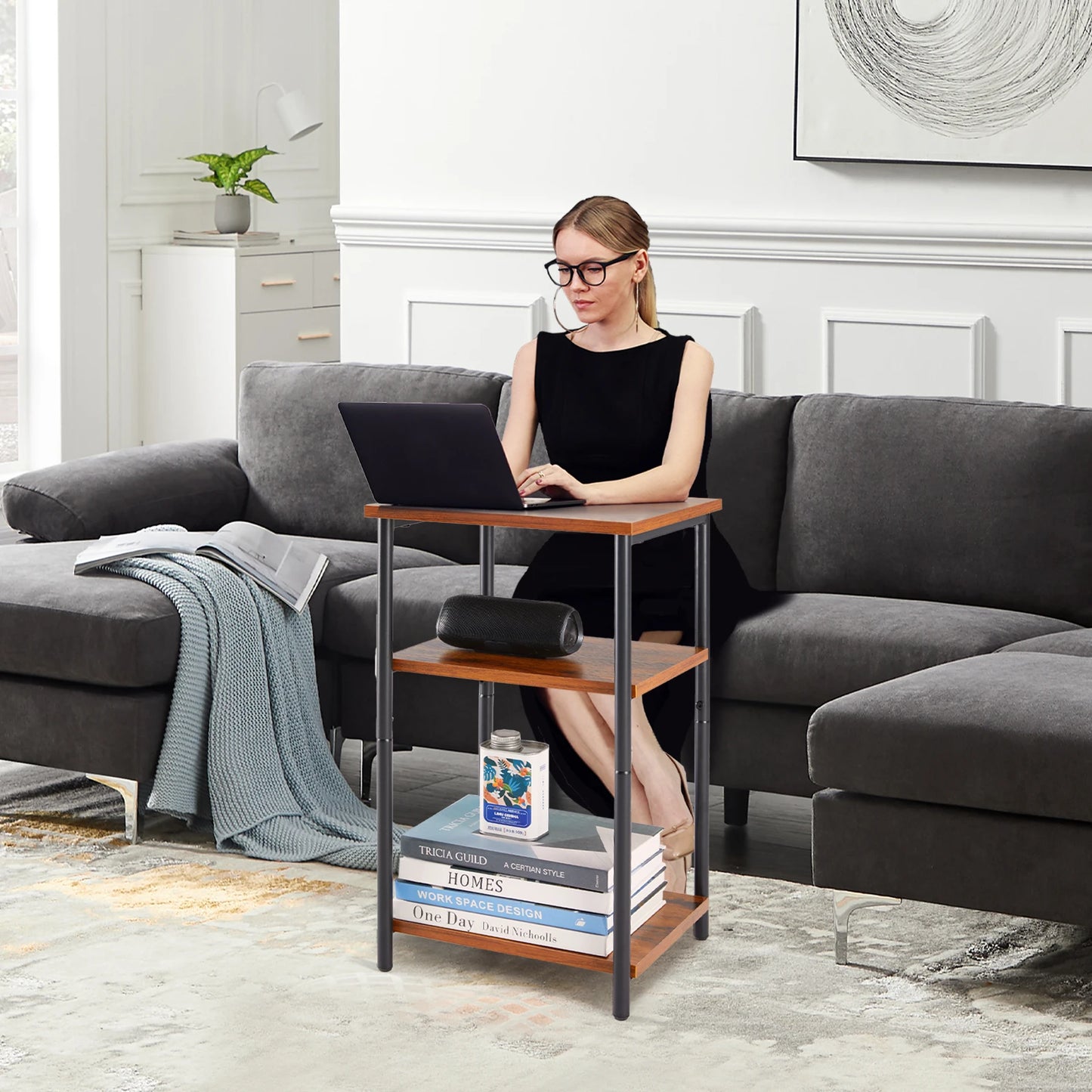 JHK 2/3-Tier End Table With Adjustable Feet For Living Room