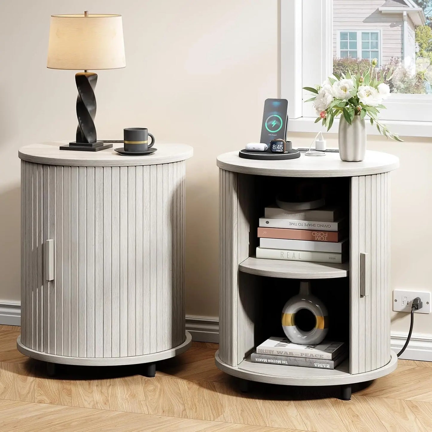 Onbrill Fluted Round End Tables 2 Pack Living Room