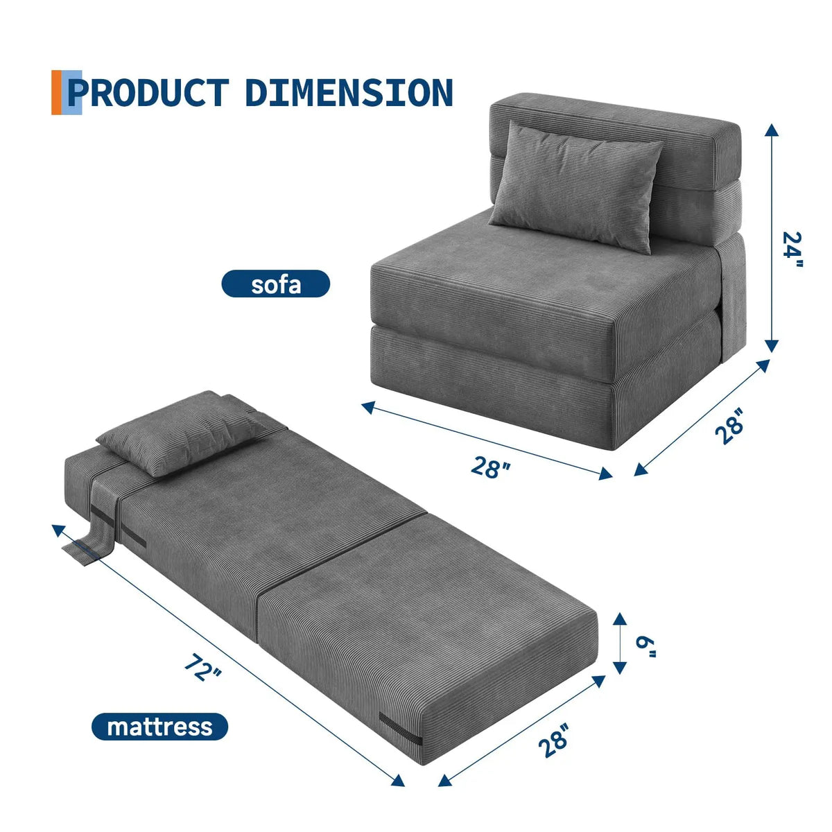 HiMISS Convertible Folding Sofa Bed Sleeper Loveseat With Pillow