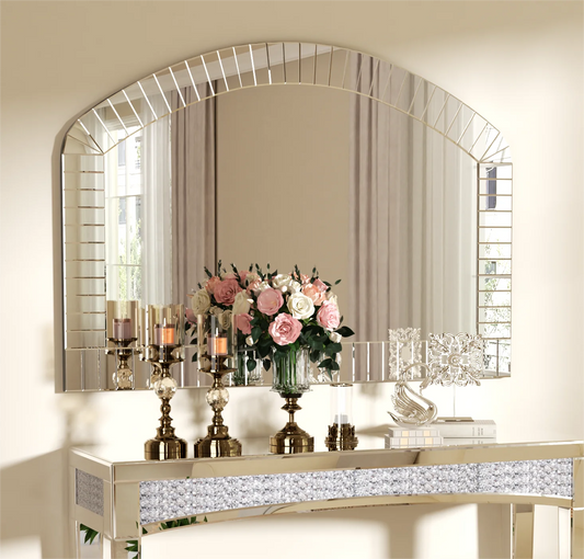 Arched Venetian Wall Mirror With Beveled Glass Accent