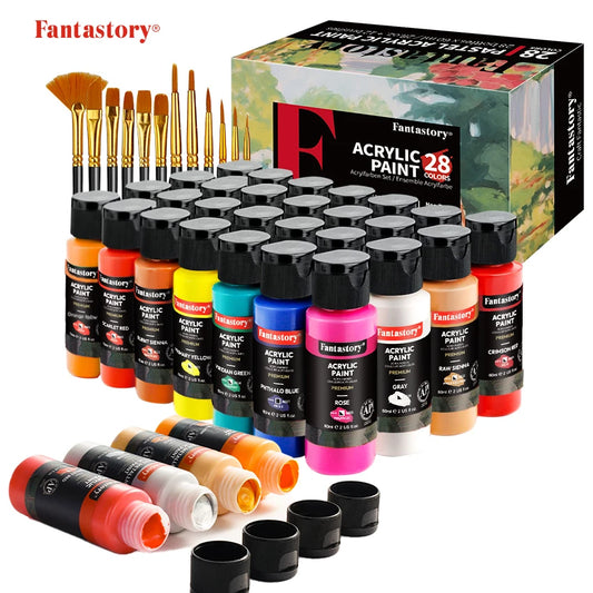 Fantastory Acrylic Paint Set With 12 Brushes For Wood Stone