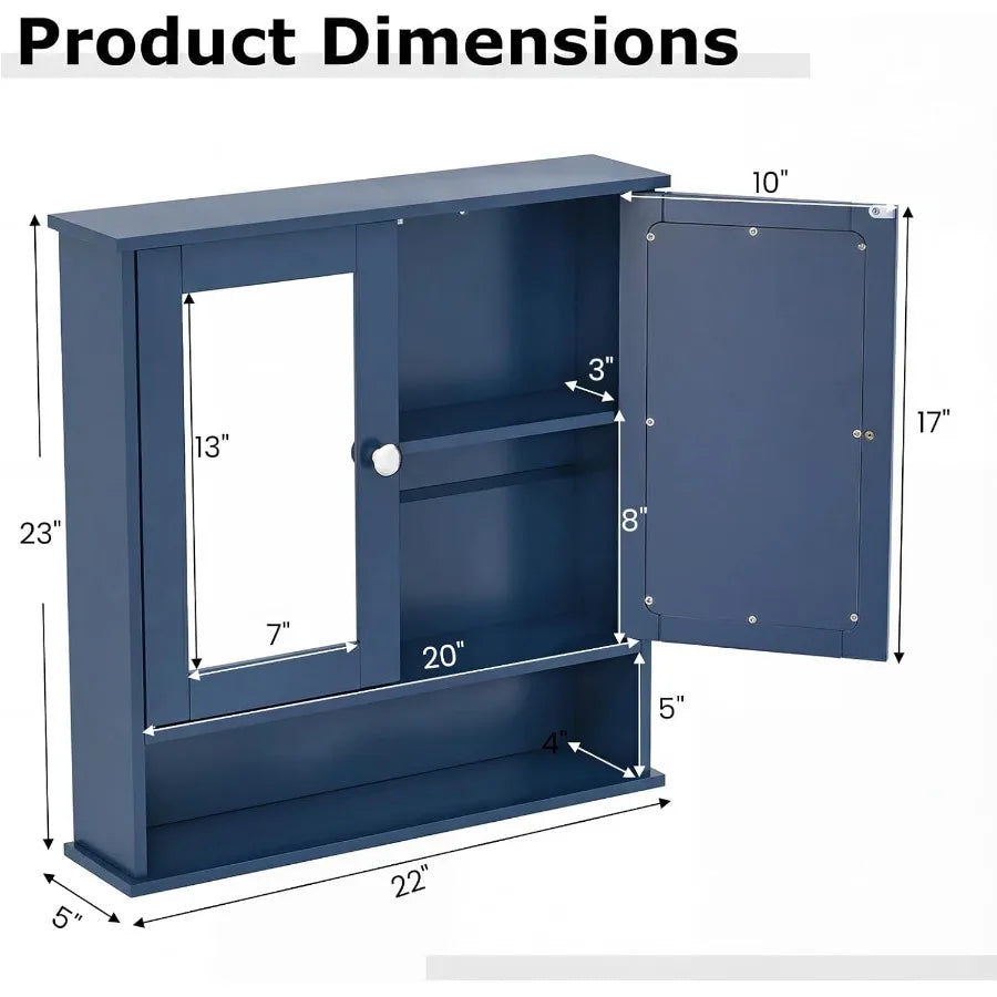 XIUWO Bathroom Medicine Cabinet With Mirror Wall Mounted